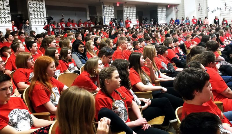 EMMA GOSALVEZ/THE EXPRESS The auditorium at Bellefonte Area Middle School was packed with students eager to make direct contact with an astronaut as he flew overhead at the school.